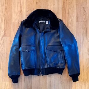 Schott Slim Leather Bomber Jacket - Black (M)